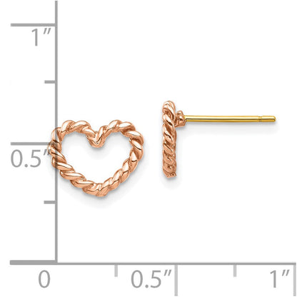 14K Roségold Poliert Gedreht Herz Ohrstecker