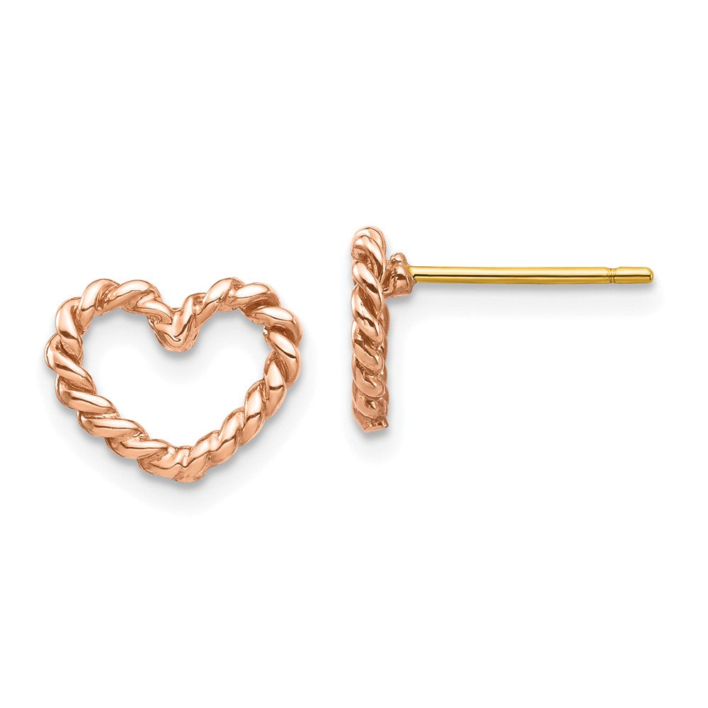 14K Roségold Poliert Gedreht Herz Ohrstecker