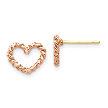 14K Roségold Poliert Gedreht Herz Ohrstecker