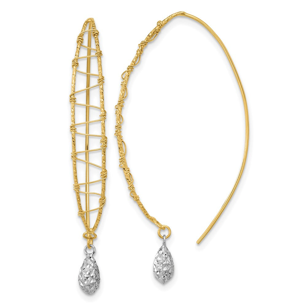 14K Bicolor Poliert Draht Wrapped Diamantiert Ohrhänger