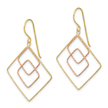 14K Bicolor Diamantiert Abgestuft Quadratisch Hirte Haken Ohrringe
