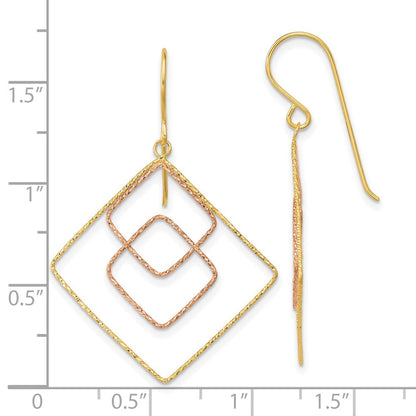 14K Bicolor Diamantiert Abgestuft Quadratisch Hirte Haken Ohrringe