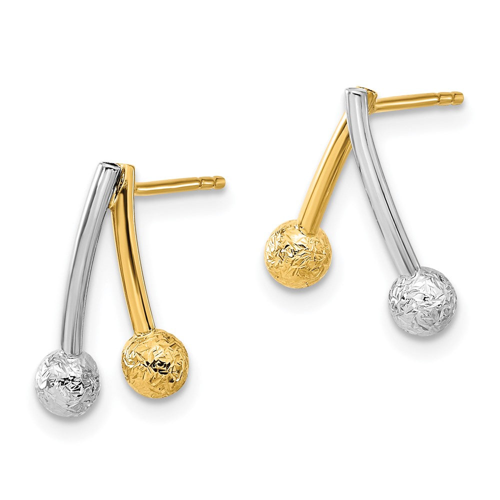 14K Bicolor Poliert und Strukturiert Ohrstecker