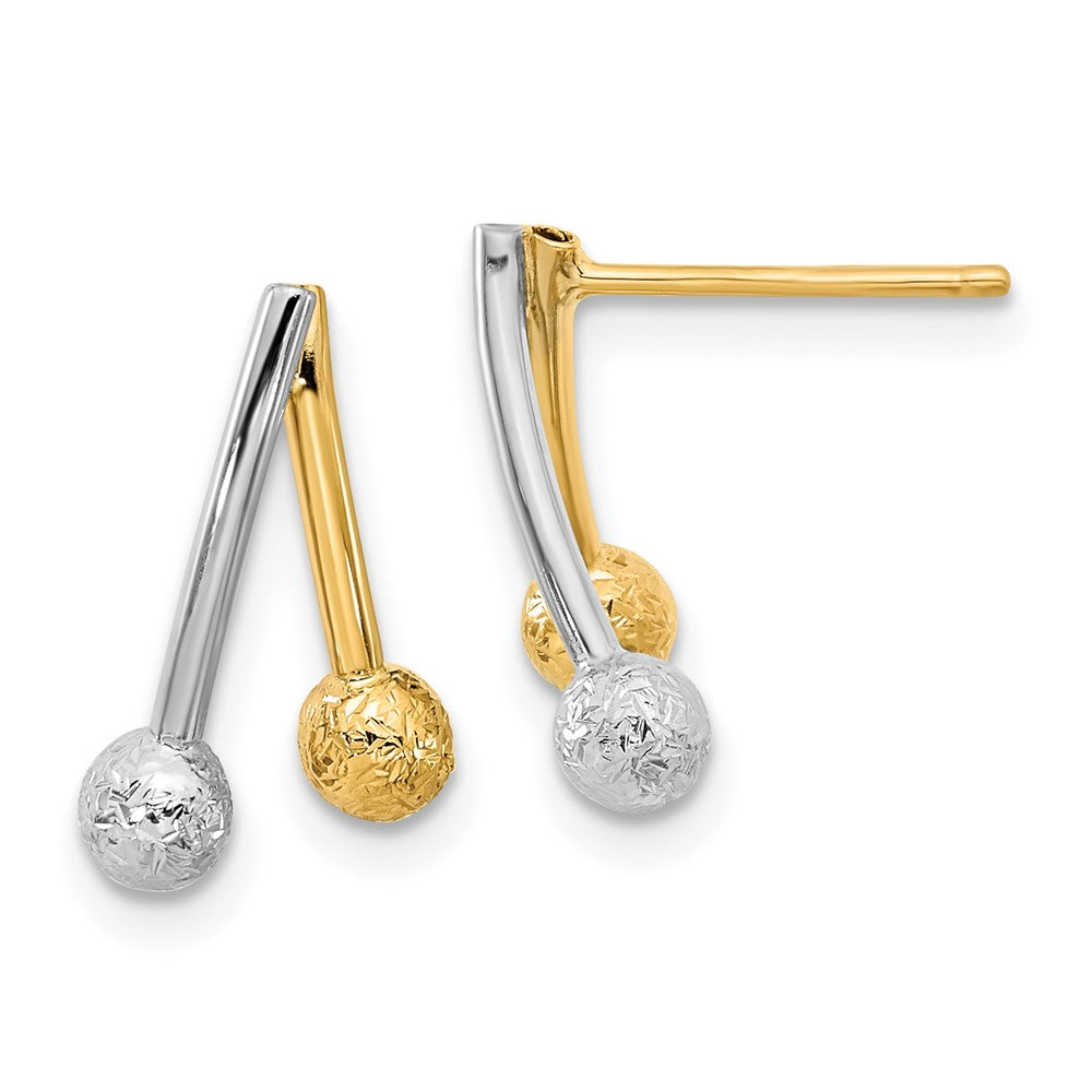 14K Bicolor Poliert und Strukturiert Ohrstecker