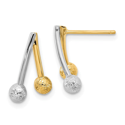14K Bicolor Poliert und Strukturiert Ohrstecker