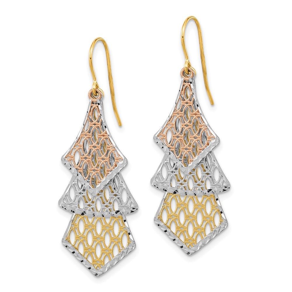14K Tricolor Diamantiert Poliert Filigran Ohrhänger