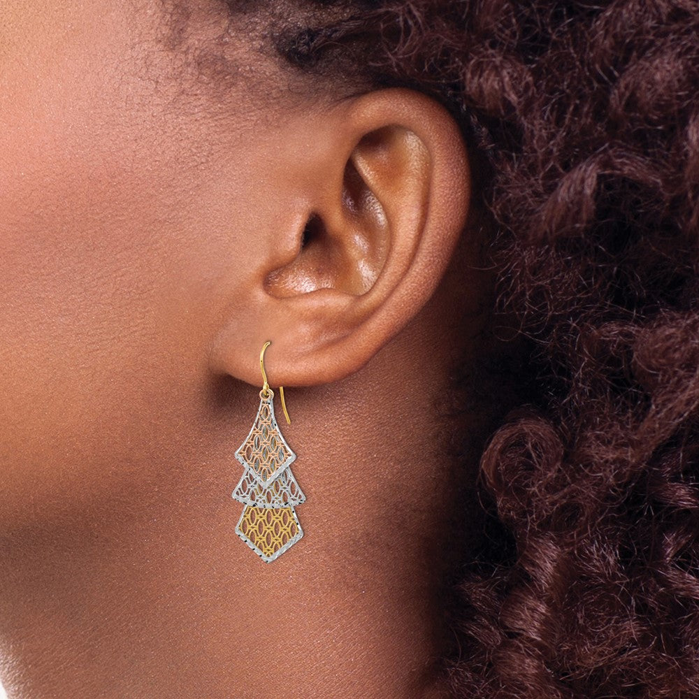 14K Tricolor Diamantiert Poliert Filigran Ohrhänger