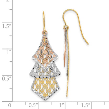 14K Tricolor Diamantiert Poliert Filigran Ohrhänger