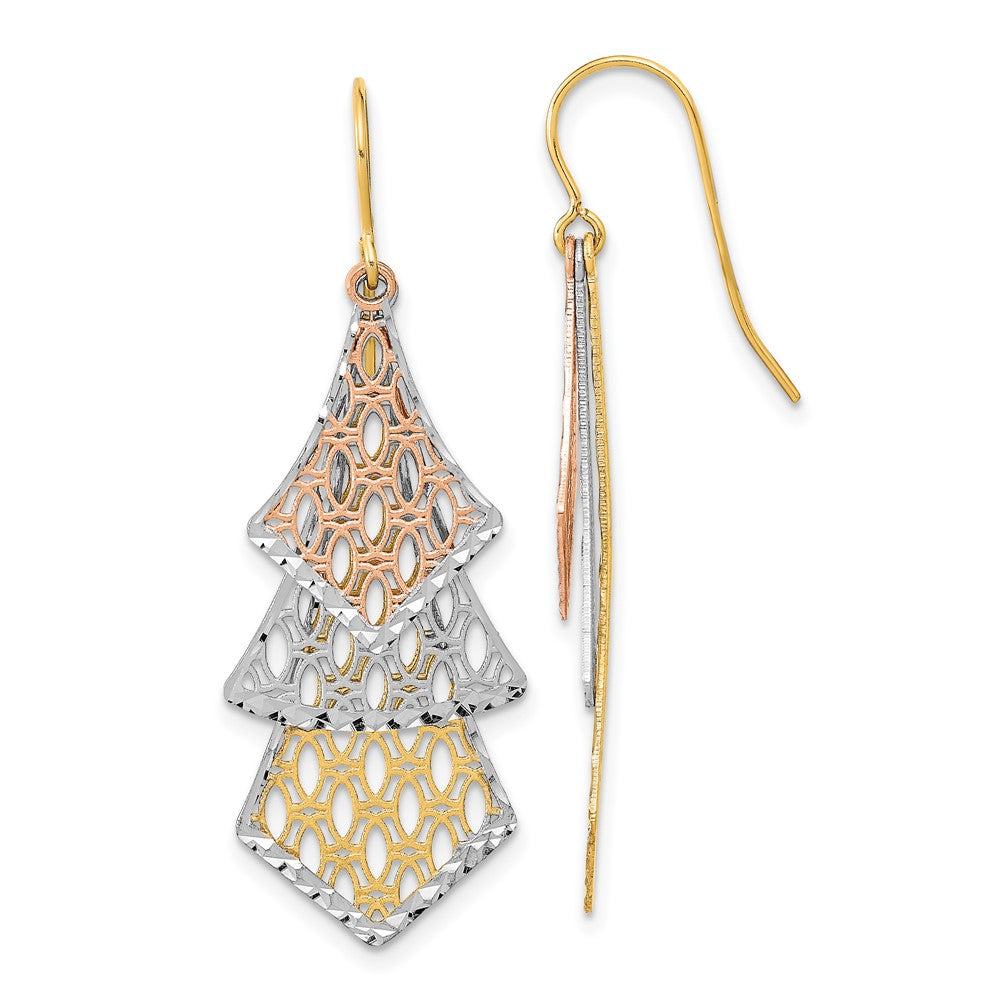 14K Tricolor Diamantiert Poliert Filigran Ohrhänger