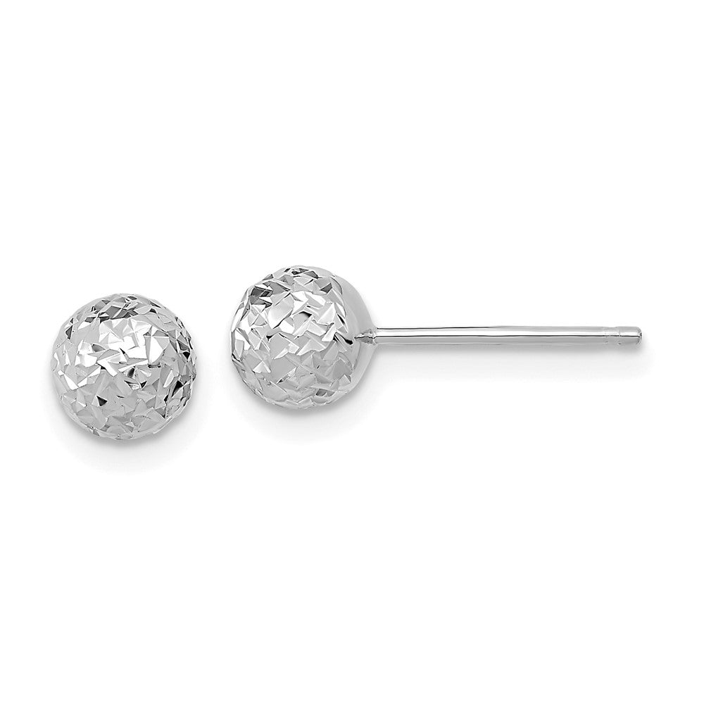 14K Weißgold Diamantiert 6mm Kugel Ohrstecker