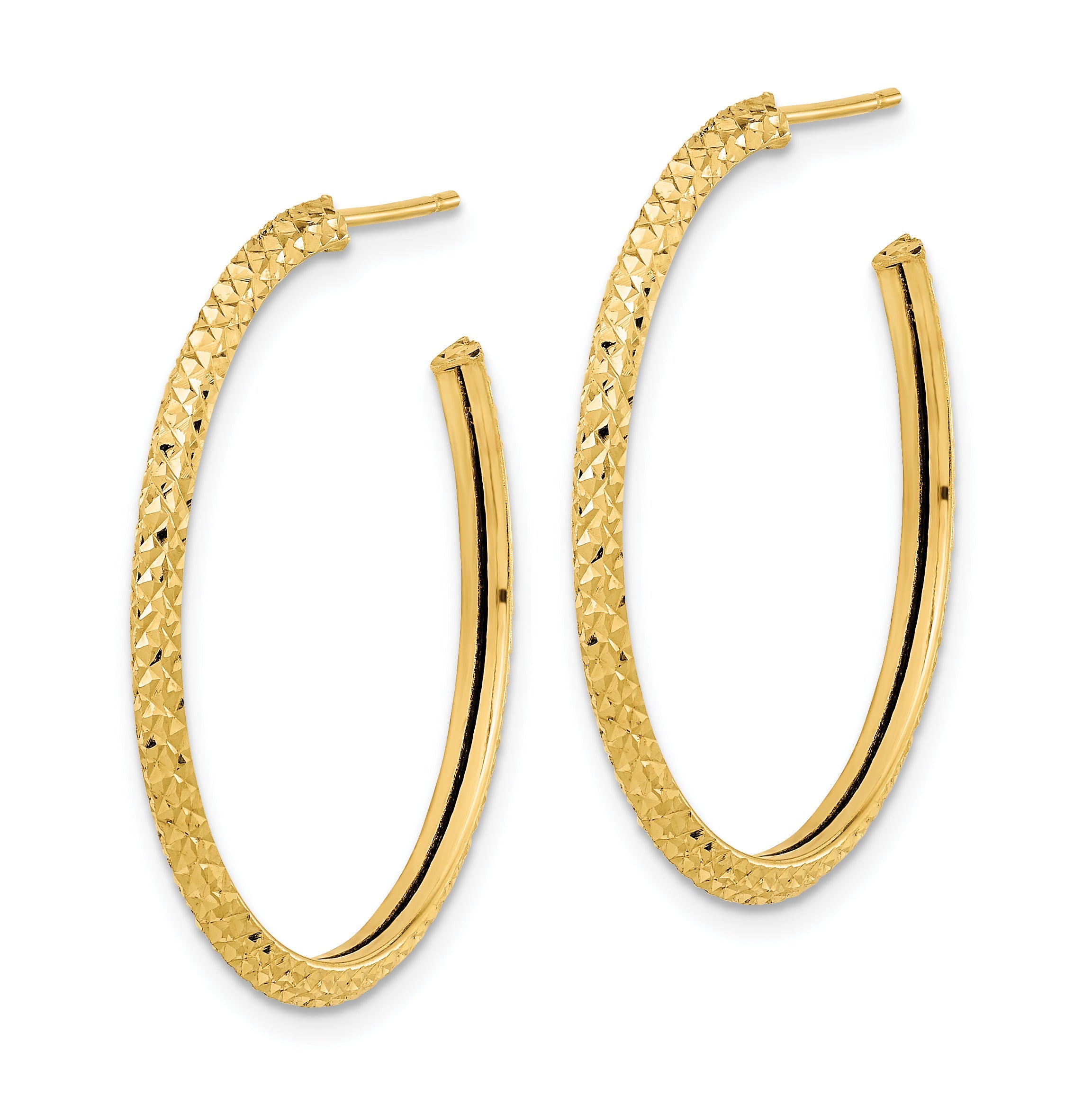 14K Gelbgold 2x25mm Poliert Diamantiert Rund Creole Ohrstecker