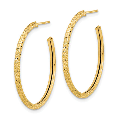 14K Gelbgold 2x25mm Poliert Diamantiert Rund Creole Ohrstecker