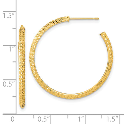 14K Gelbgold 2x25mm Poliert Diamantiert Rund Creole Ohrstecker