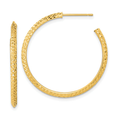 14K Gelbgold 2x25mm Poliert Diamantiert Rund Creole Ohrstecker