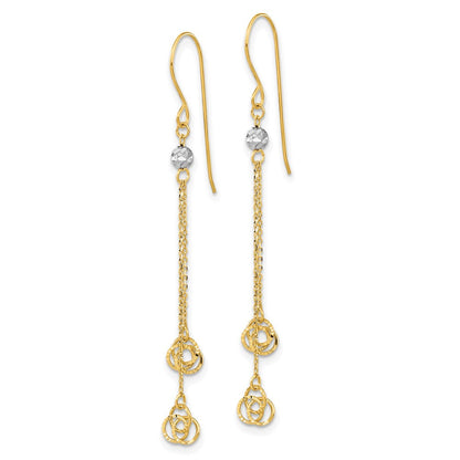 14K Bicolor Poliert Diamantiert Liebe Knoten Hängend Hirte Haken Ohrringe