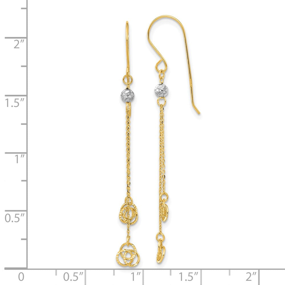 14K Bicolor Poliert Diamantiert Liebe Knoten Hängend Hirte Haken Ohrringe