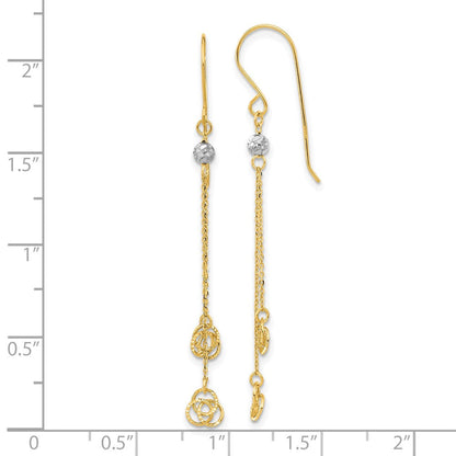 14K Bicolor Poliert Diamantiert Liebe Knoten Hängend Hirte Haken Ohrringe