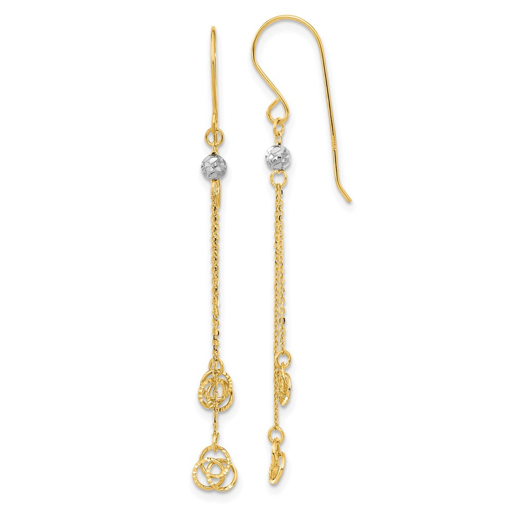 14K Bicolor Poliert Diamantiert Liebe Knoten Hängend Hirte Haken Ohrringe