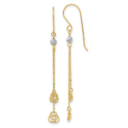 14K Bicolor Poliert Diamantiert Liebe Knoten Hängend Hirte Haken Ohrringe