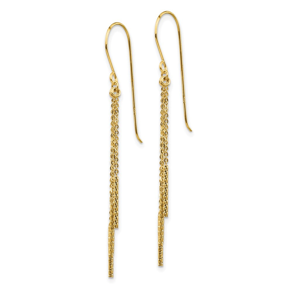 14K Gelbgold Poliert Diamantiert Kette und Stab Hirte Haken Ohrringe