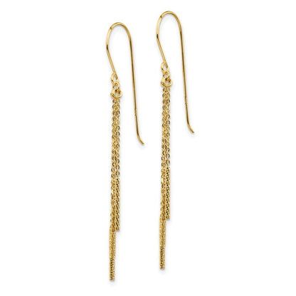14K Gelbgold Poliert Diamantiert Kette und Stab Hirte Haken Ohrringe