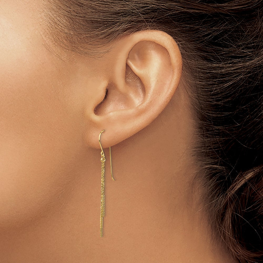14K Gelbgold Poliert Diamantiert Kette und Stab Hirte Haken Ohrringe
