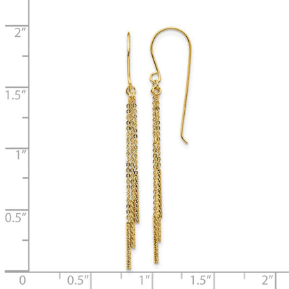 14K Gelbgold Poliert Diamantiert Kette und Stab Hirte Haken Ohrringe
