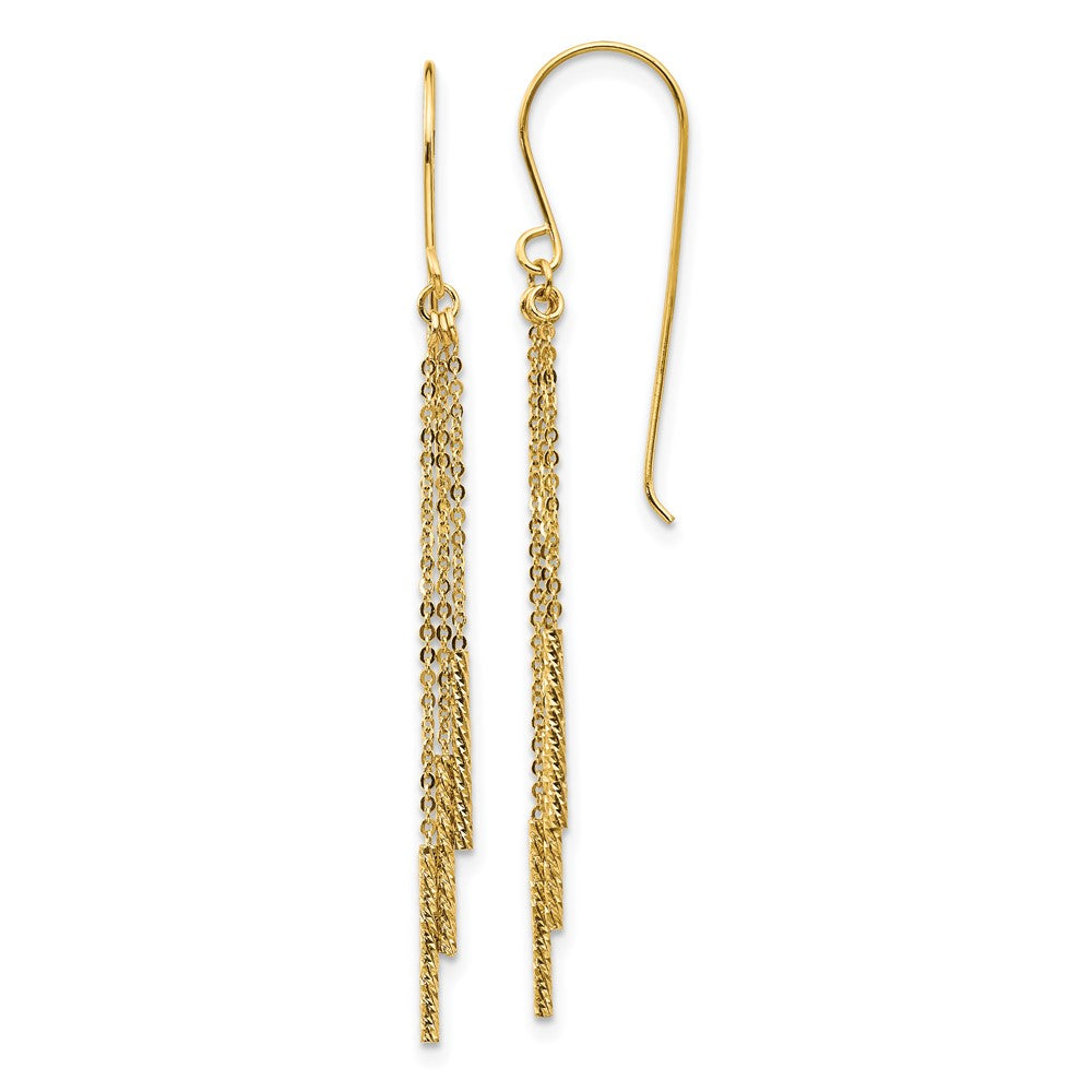 14K Gelbgold Poliert Diamantiert Kette und Stab Hirte Haken Ohrringe