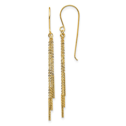 14K Gelbgold Poliert Diamantiert Kette und Stab Hirte Haken Ohrringe