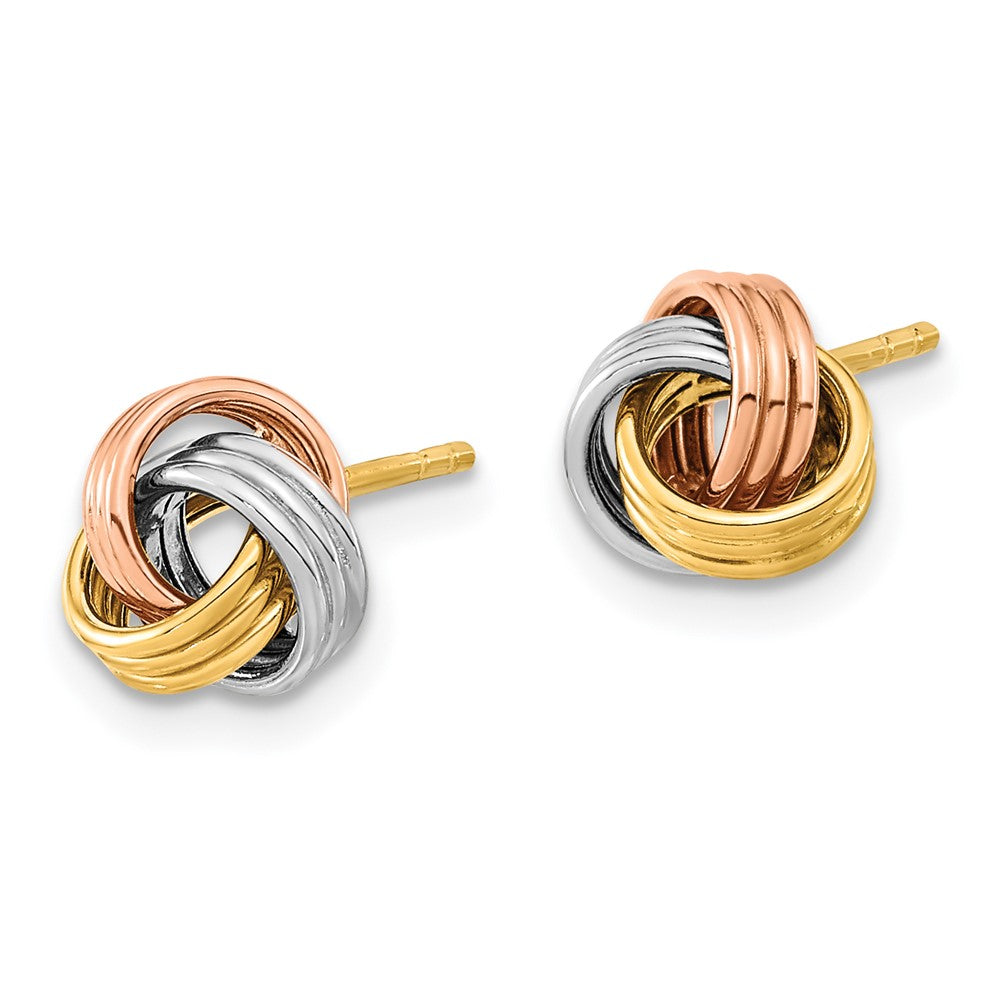 14K Gelb & Rhodium mit Rose und Weiß Poliert Liebe Knoten Ohrstecker