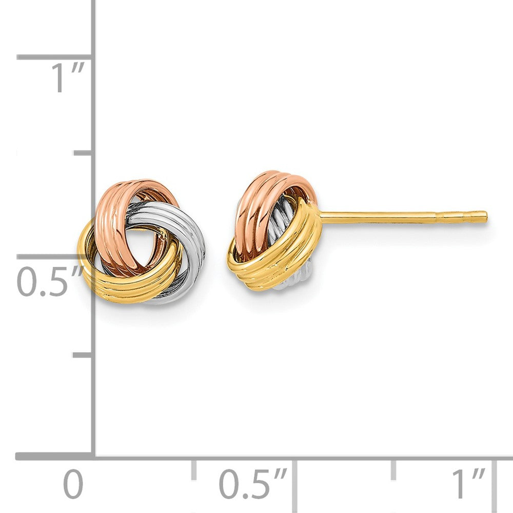 14K Gelb & Rhodium mit Rose und Weiß Poliert Liebe Knoten Ohrstecker