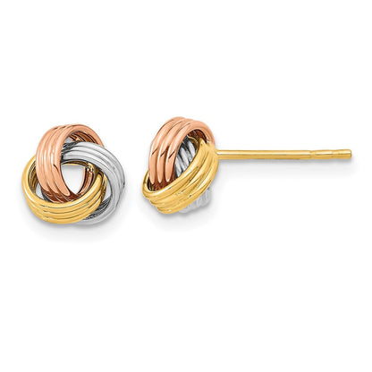 14K Gelb & Rhodium mit Rose und Weiß Poliert Liebe Knoten Ohrstecker
