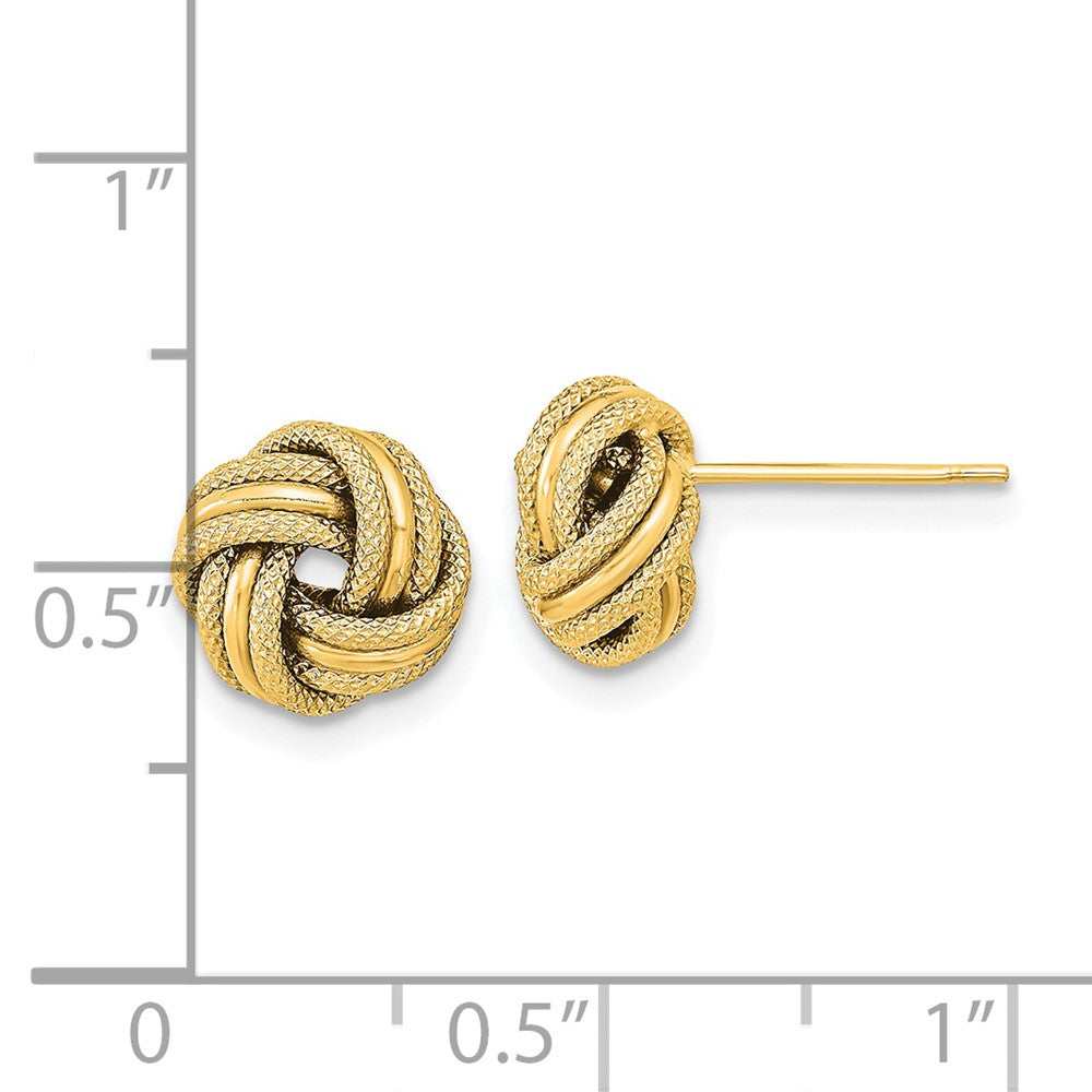 14K Gelbgold Poliert Strukturiert Dreifach Liebe Knoten Ohrringe