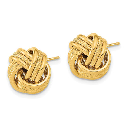 14K Gelbgold Poliert Strukturiert Dreifach Liebe Knoten Ohrstecker