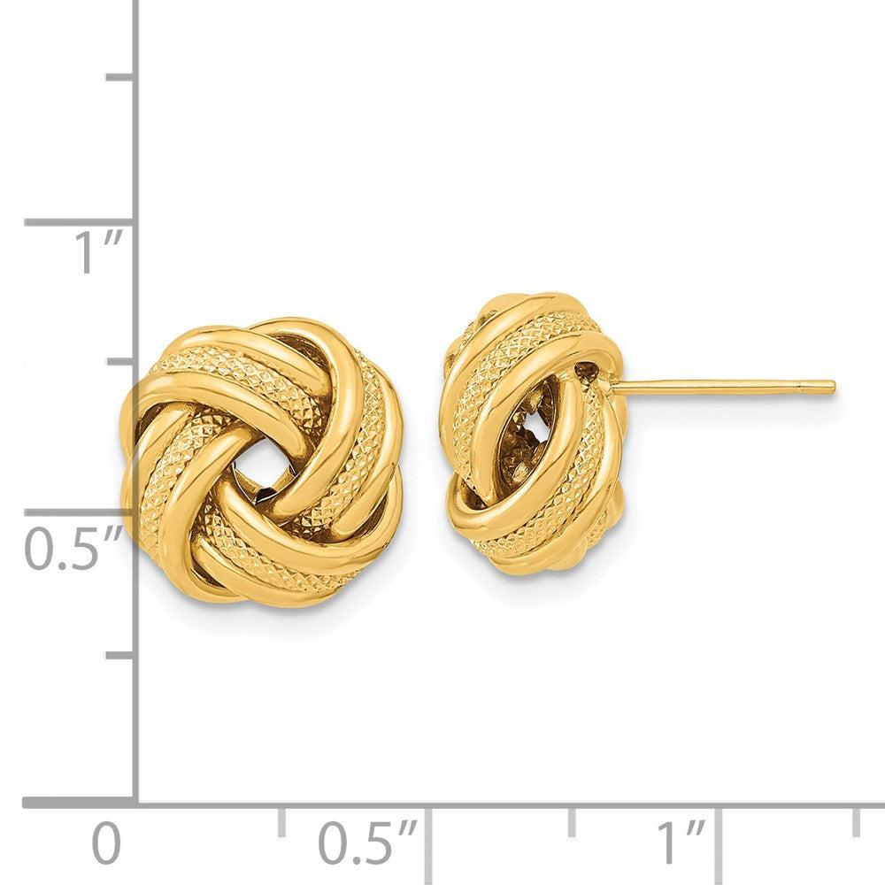 14K Gelbgold Poliert Strukturiert Dreifach Liebe Knoten Ohrstecker