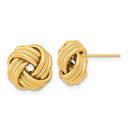 14K Gelbgold Poliert Strukturiert Dreifach Liebe Knoten Ohrstecker