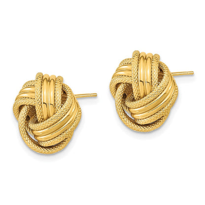 14K Gelbgold Poliert Strukturiert Liebe Knoten Ohrstecker
