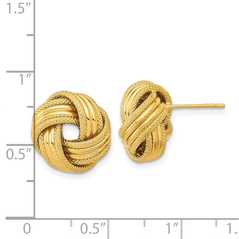 14K Gelbgold Poliert Strukturiert Liebe Knoten Ohrstecker