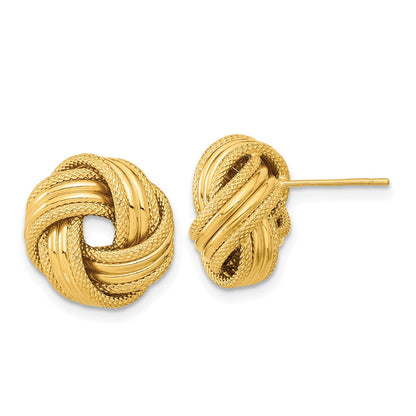 14K Gelbgold Poliert Strukturiert Liebe Knoten Ohrstecker