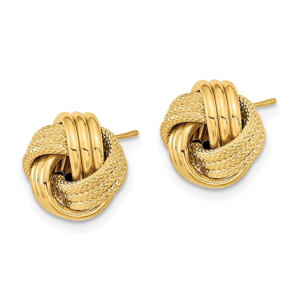 14K Gelbgold Poliert Strukturiert Dreifach Liebe Knoten Ohrstecker