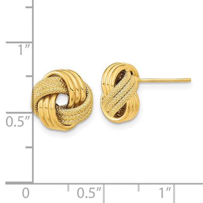 14K Gelbgold Poliert Strukturiert Dreifach Liebe Knoten Ohrstecker