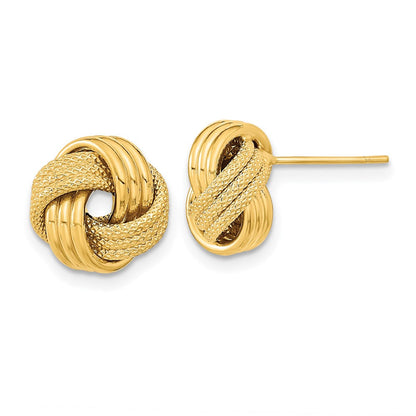 14K Gelbgold Poliert Strukturiert Dreifach Liebe Knoten Ohrstecker