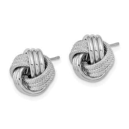 14K Weißgold Poliert Strukturiert Liebe Knoten Ohrstecker