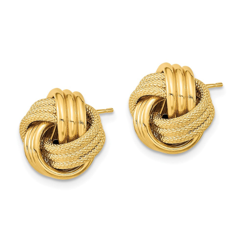 14K Gelbgold Poliert Strukturiert Dreifach Liebe Knoten Ohrstecker