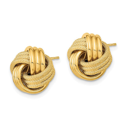 14K Gelbgold Poliert Strukturiert Dreifach Liebe Knoten Ohrstecker