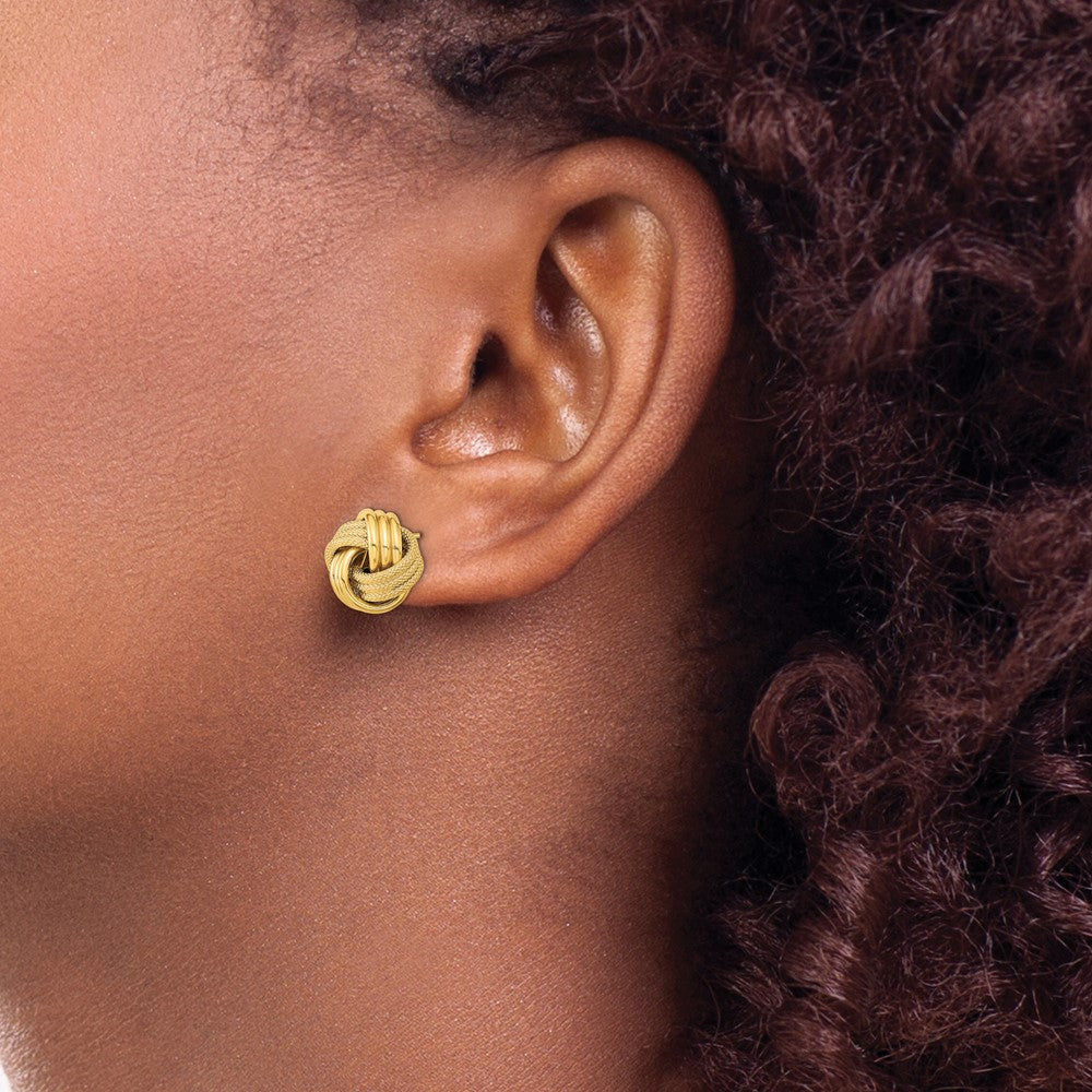 14K Gelbgold Poliert Strukturiert Dreifach Liebe Knoten Ohrstecker