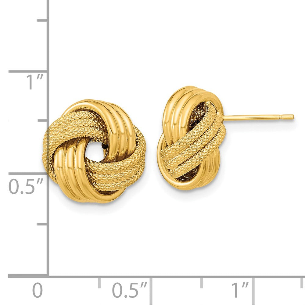 14K Gelbgold Poliert Strukturiert Dreifach Liebe Knoten Ohrstecker