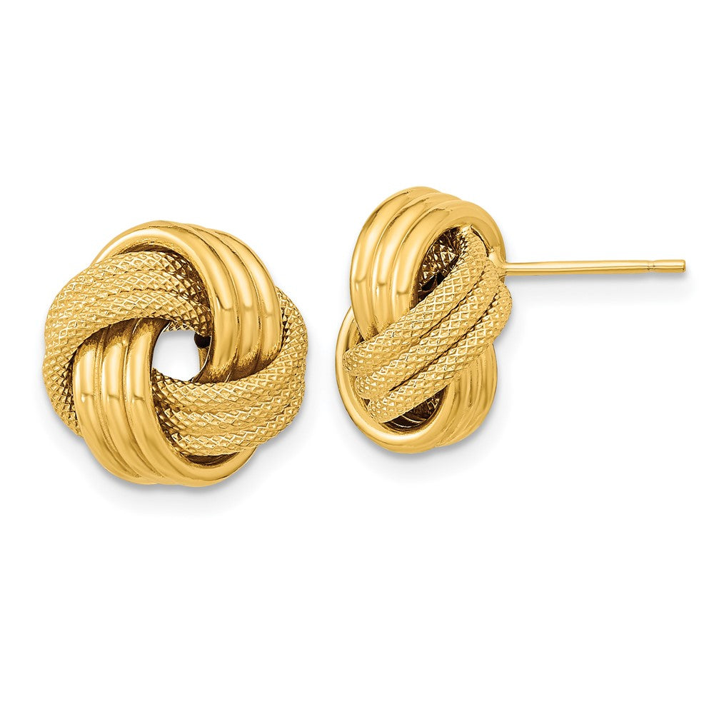14K Gelbgold Poliert Strukturiert Dreifach Liebe Knoten Ohrstecker