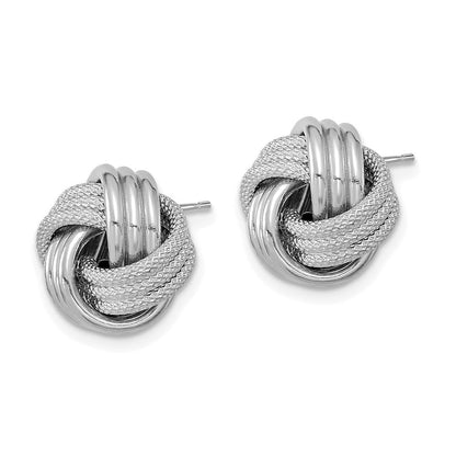 14K Weißgold Poliert Strukturiert Liebe Knoten Ohrstecker