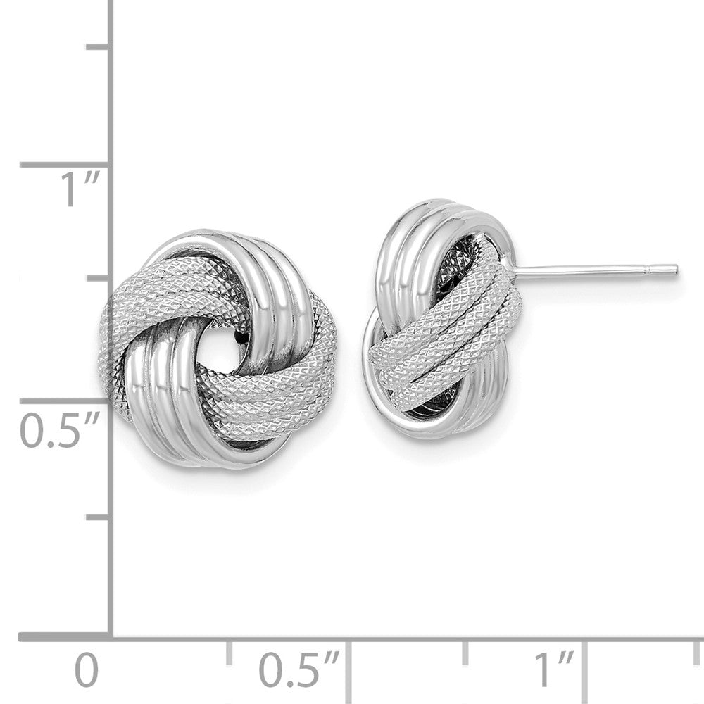 14K Weißgold Poliert Strukturiert Liebe Knoten Ohrstecker